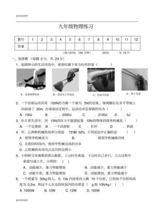 苏科版九年级物理上册物理练习