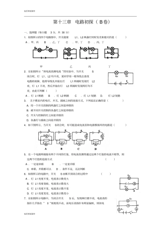 苏科版九年级物理上册电路初探B卷
