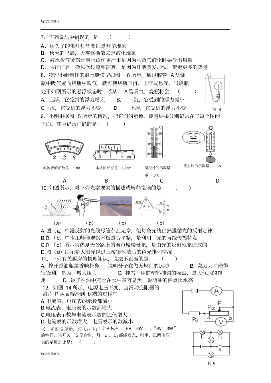 苏科版九年级物理下册物理期中试卷_第2页