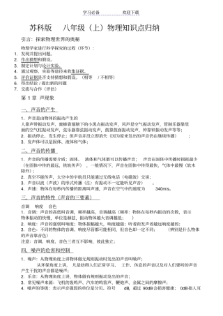 苏科版八年级上物理知识点归纳全面