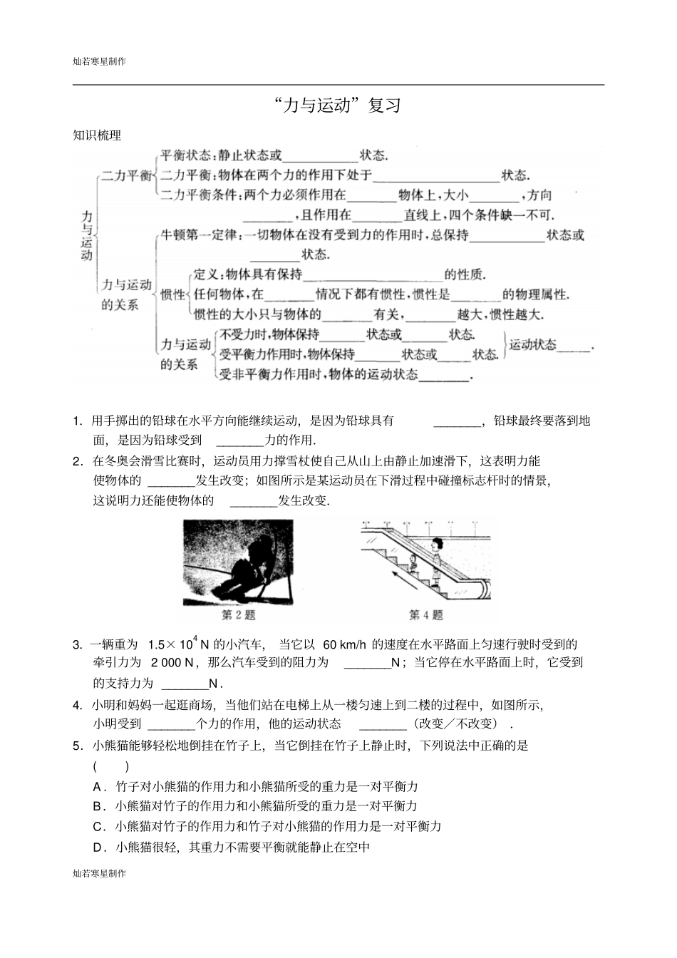 苏科版物理八年级下册力与运动复习_第1页