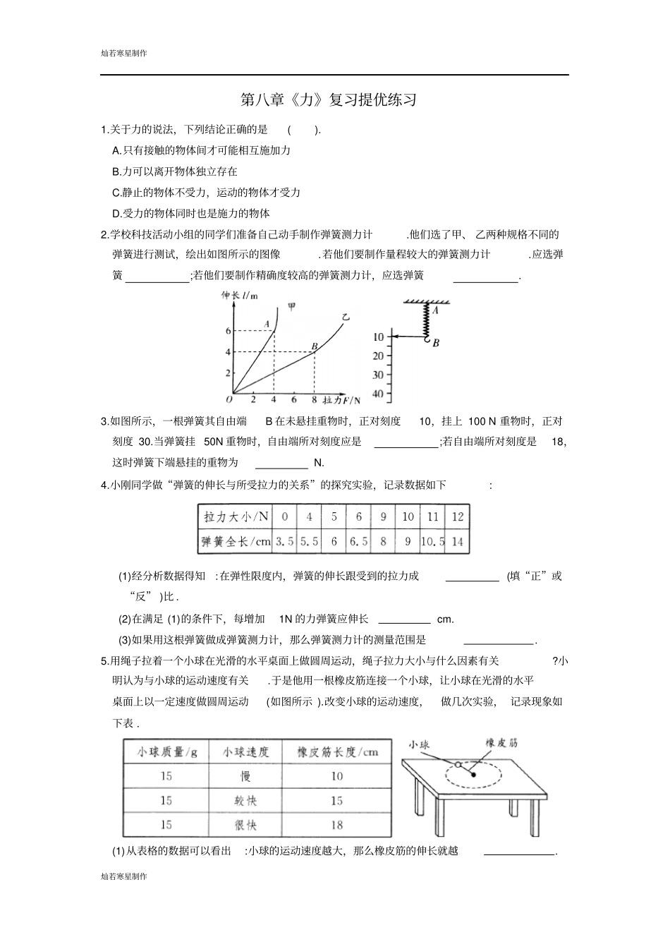 苏科版物理八年级下册力复习提优练习_第1页
