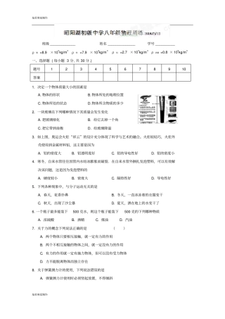苏科版物理八年级下册周末练习题313无答案