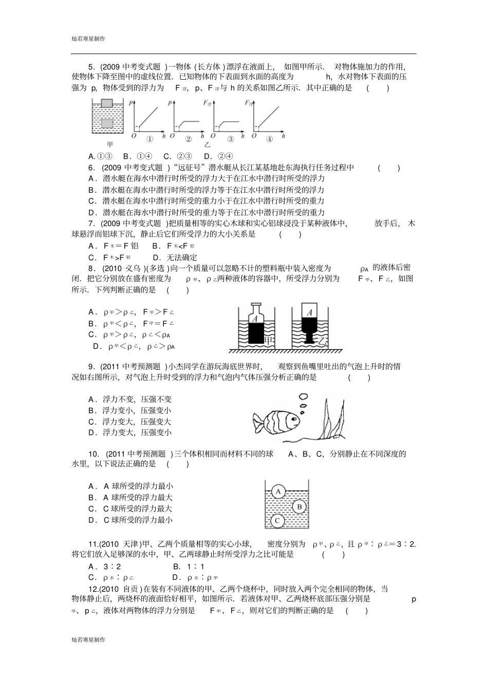 苏科版物理八年级下册浮力专题训练110604_第2页
