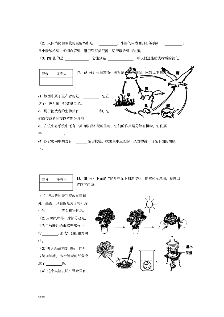 苏科版生物七上第一学期期末质量检测_第3页