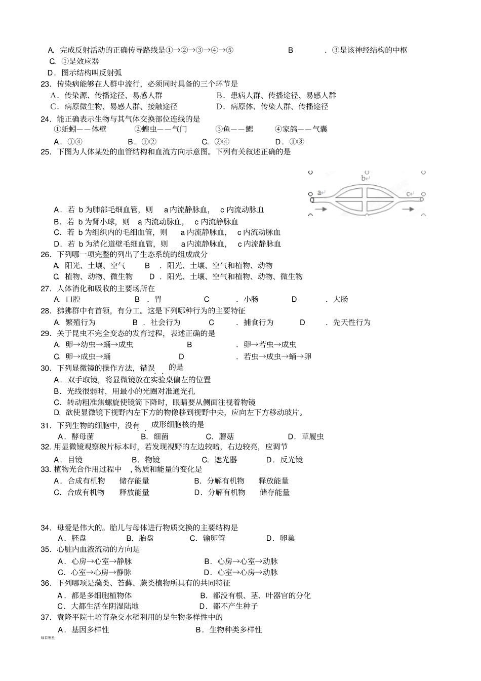 苏科版生物八年级生物会考模拟试卷_第2页