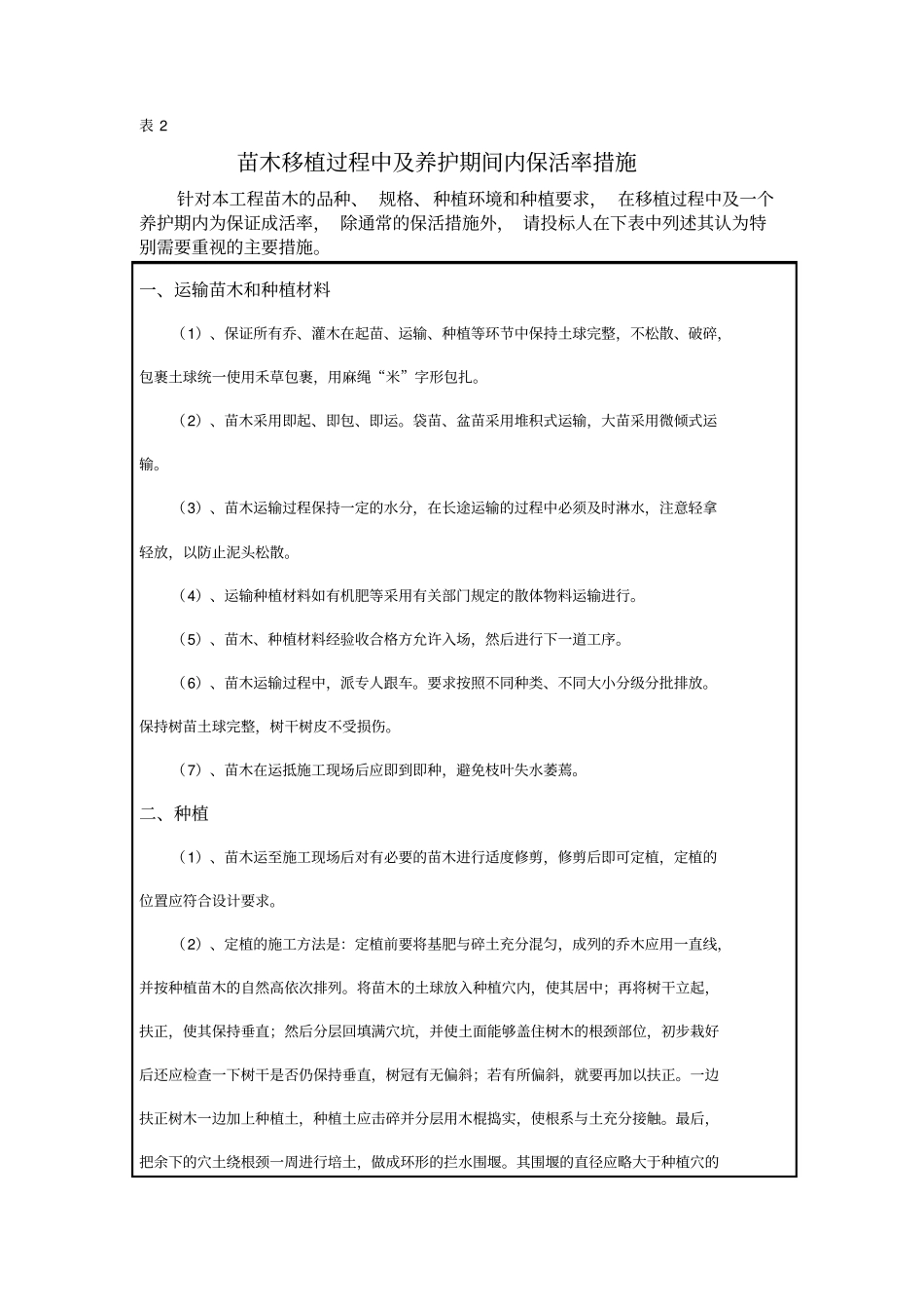 苗木移植过程中及养护期间内保活率措施_第1页