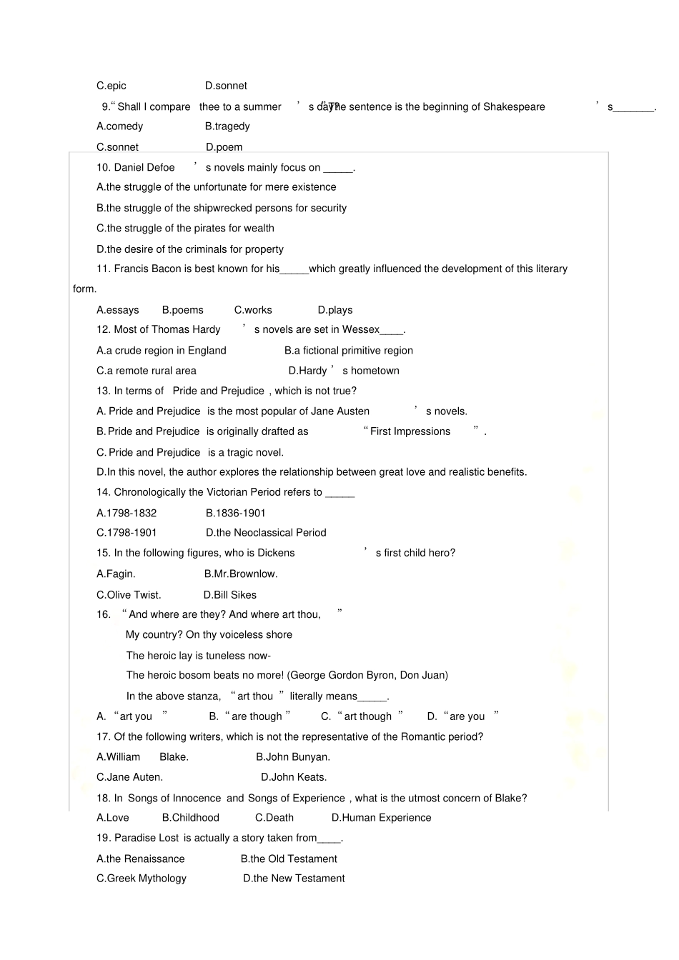 英国文学史及选读--期末试题及答案_第3页