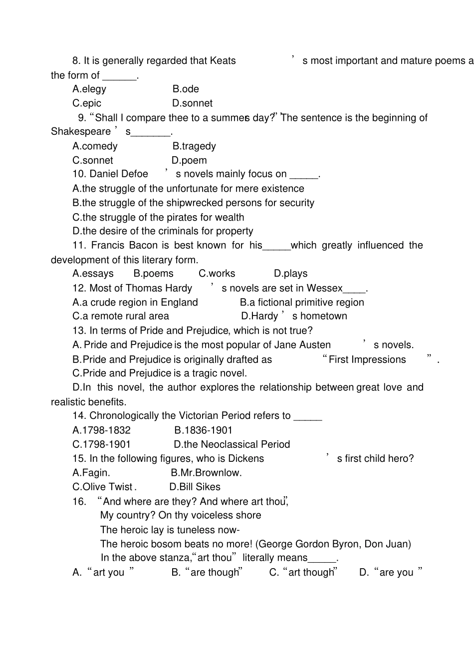英国文学史选读__期末试题_第2页