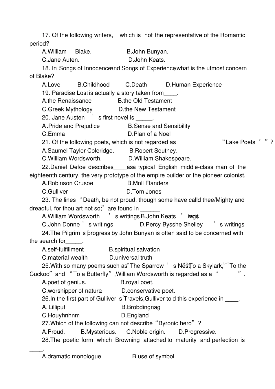 英国文学史选读__期末试题_第3页