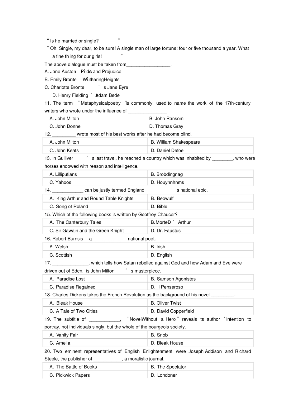 英国文学选读模拟卷_第2页