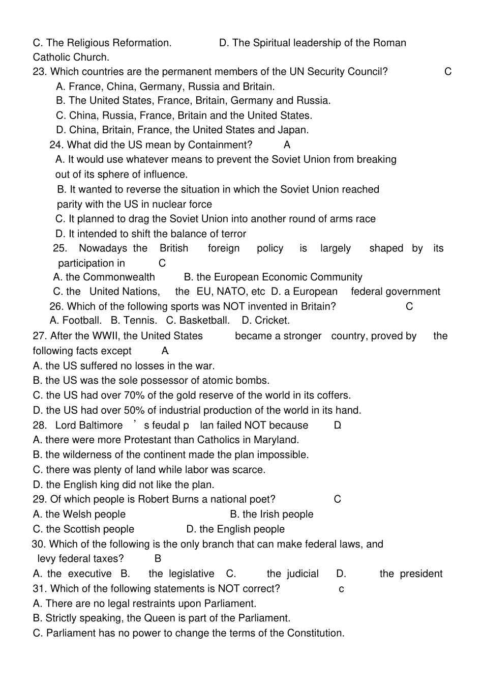 英美文化概况10套试题与答_第2页