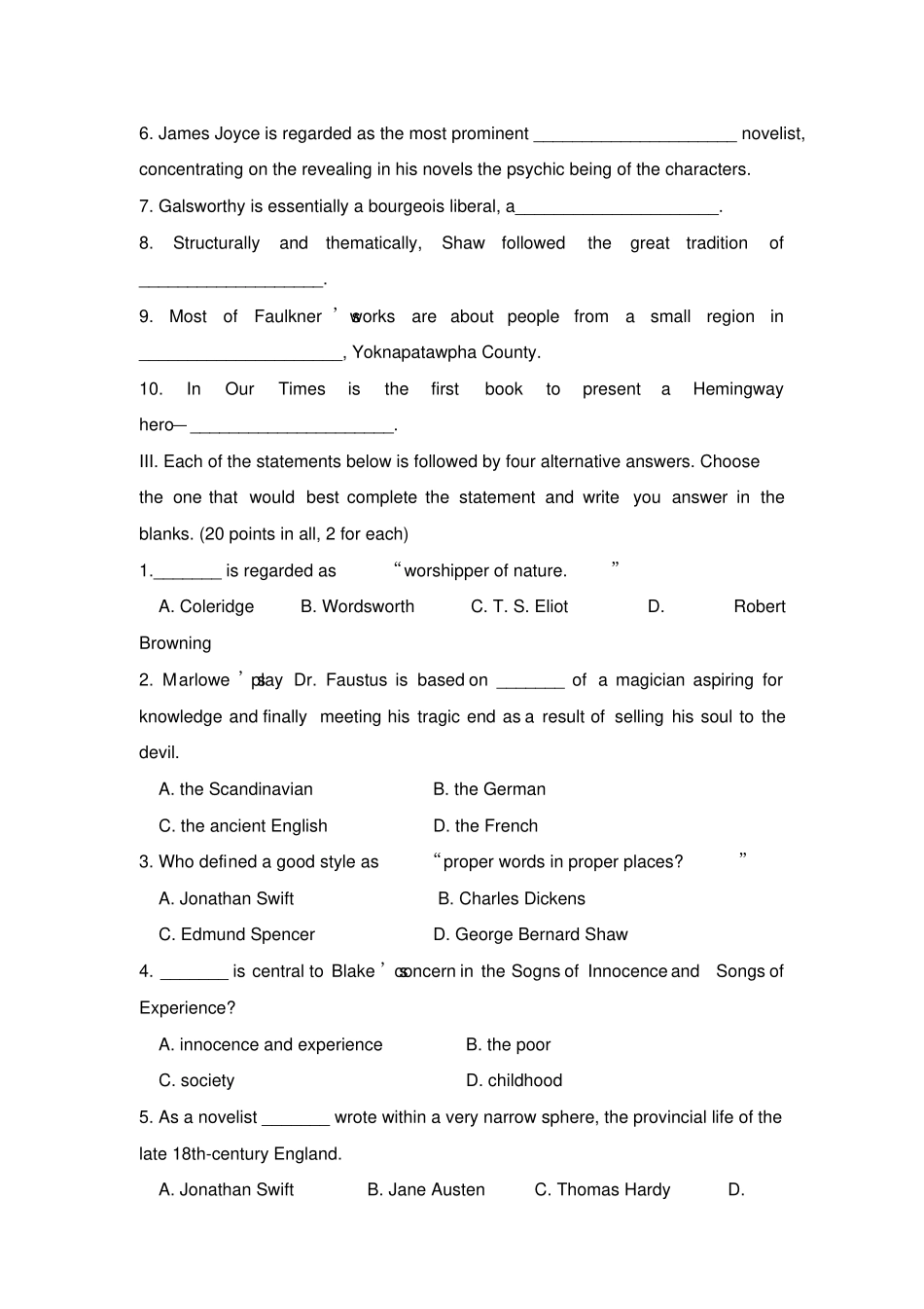 英美文学作品选读试题5_第2页