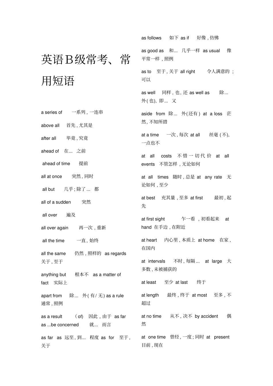 英语B级常考常用短语_第1页