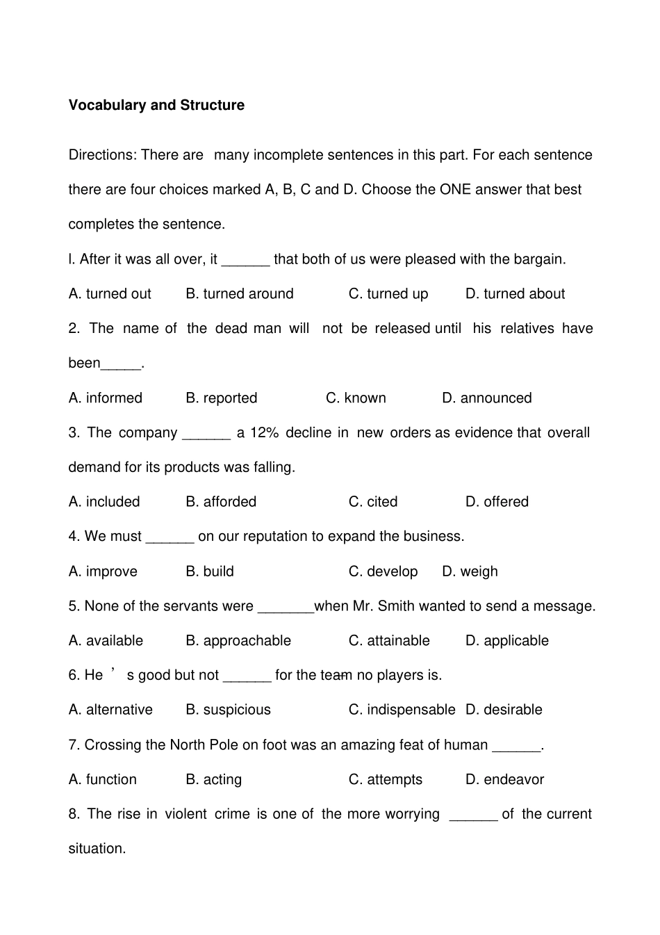 英语三年级考试强化训练词汇结构之二_第1页