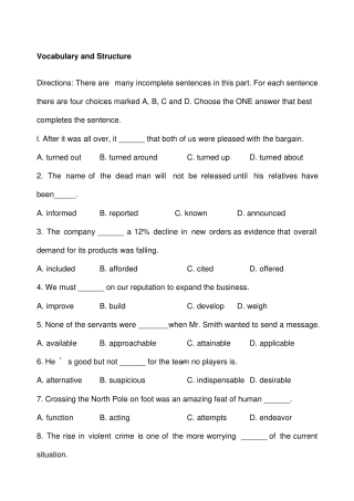 英语三年级考试强化训练词汇结构之二