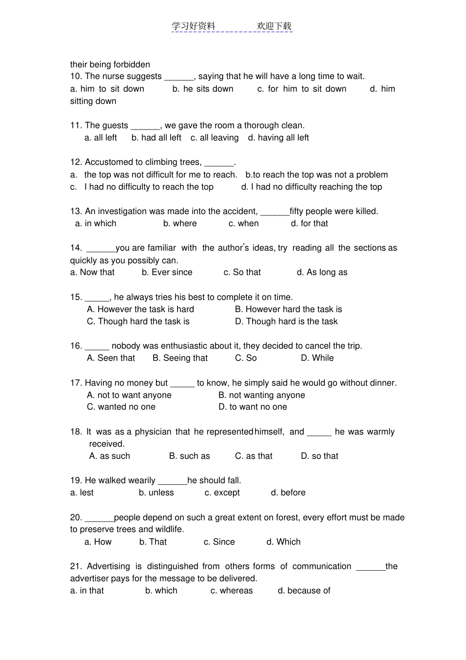 英语专业四级考试状语从句练习_第3页