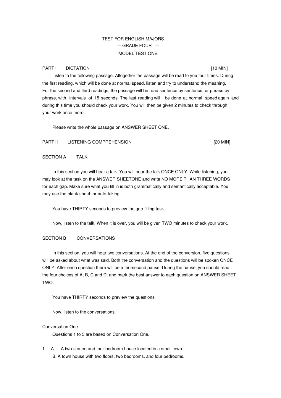 英语专业四级模拟试卷_第1页