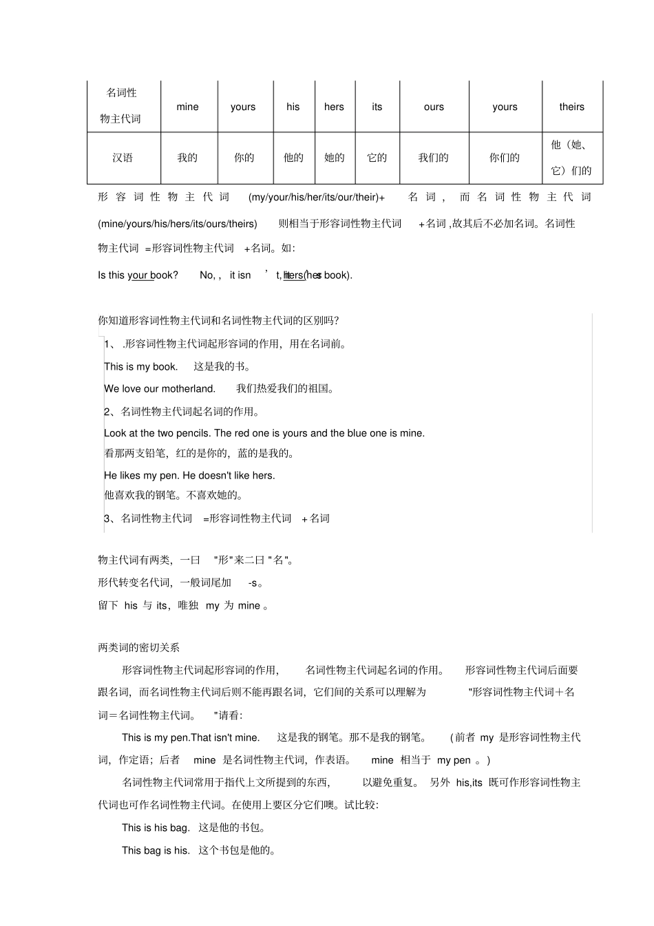 英语中人称代词物主代词讲解和练习_第3页