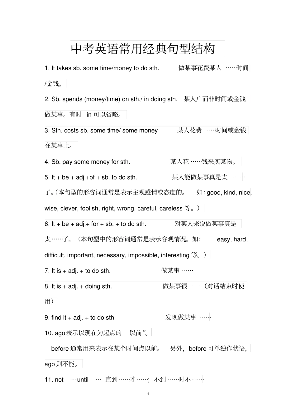 英语中考常用经典句型结构_第1页