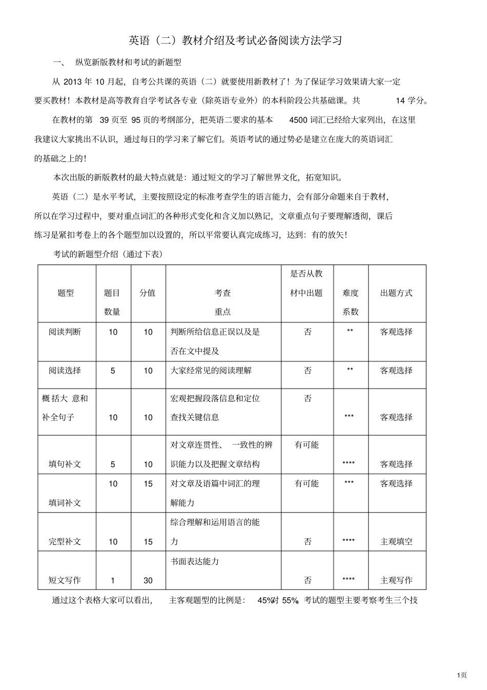 英语二教材介绍及考试必备阅读方法学习_第1页