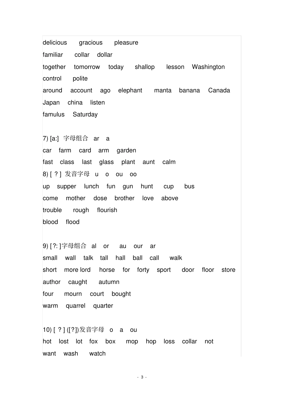 英语元音辅音发音归纳表_第3页