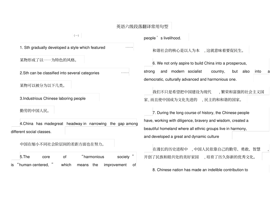 英语六级段落翻译常用句型_第1页