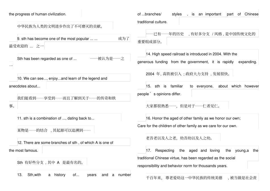 英语六级段落翻译常用句型_第2页