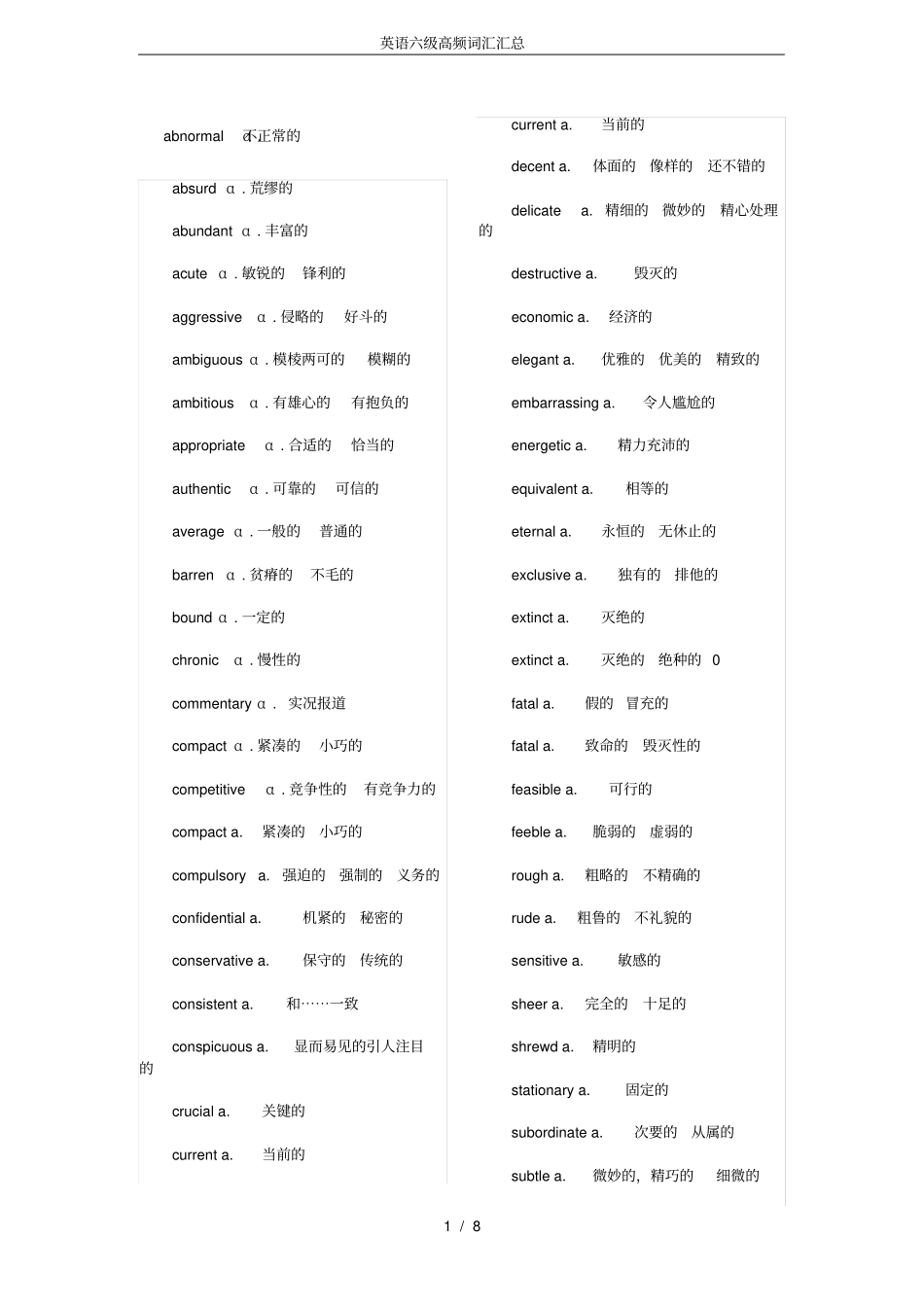 英语六级高频词汇汇总_第1页