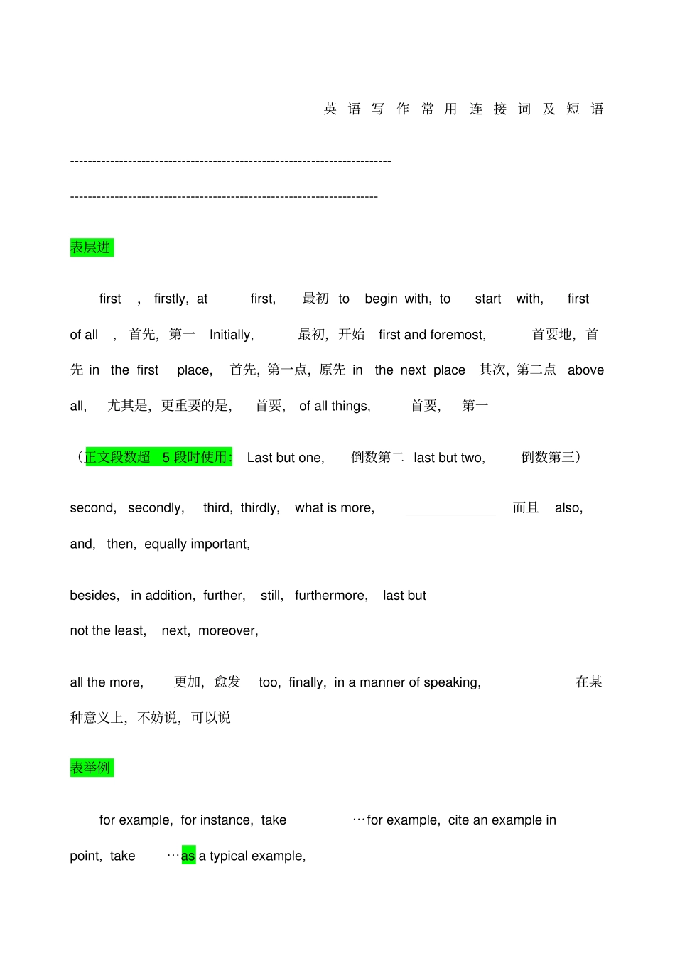 英语写作常用连接词及短语_第1页