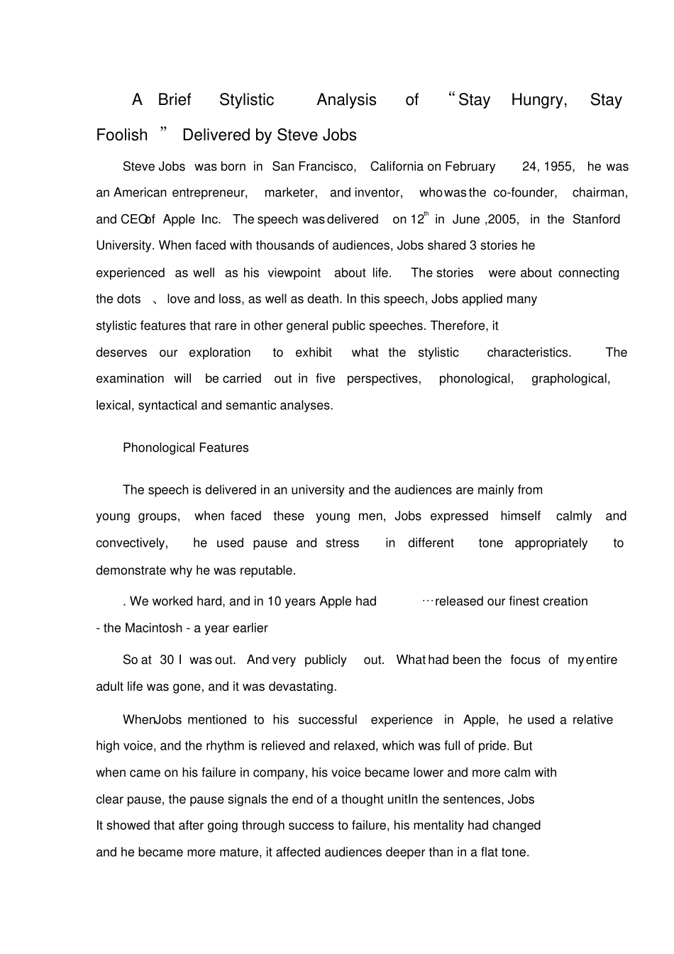 英语分析乔布斯演讲stayhungry,stayfoolish_第1页