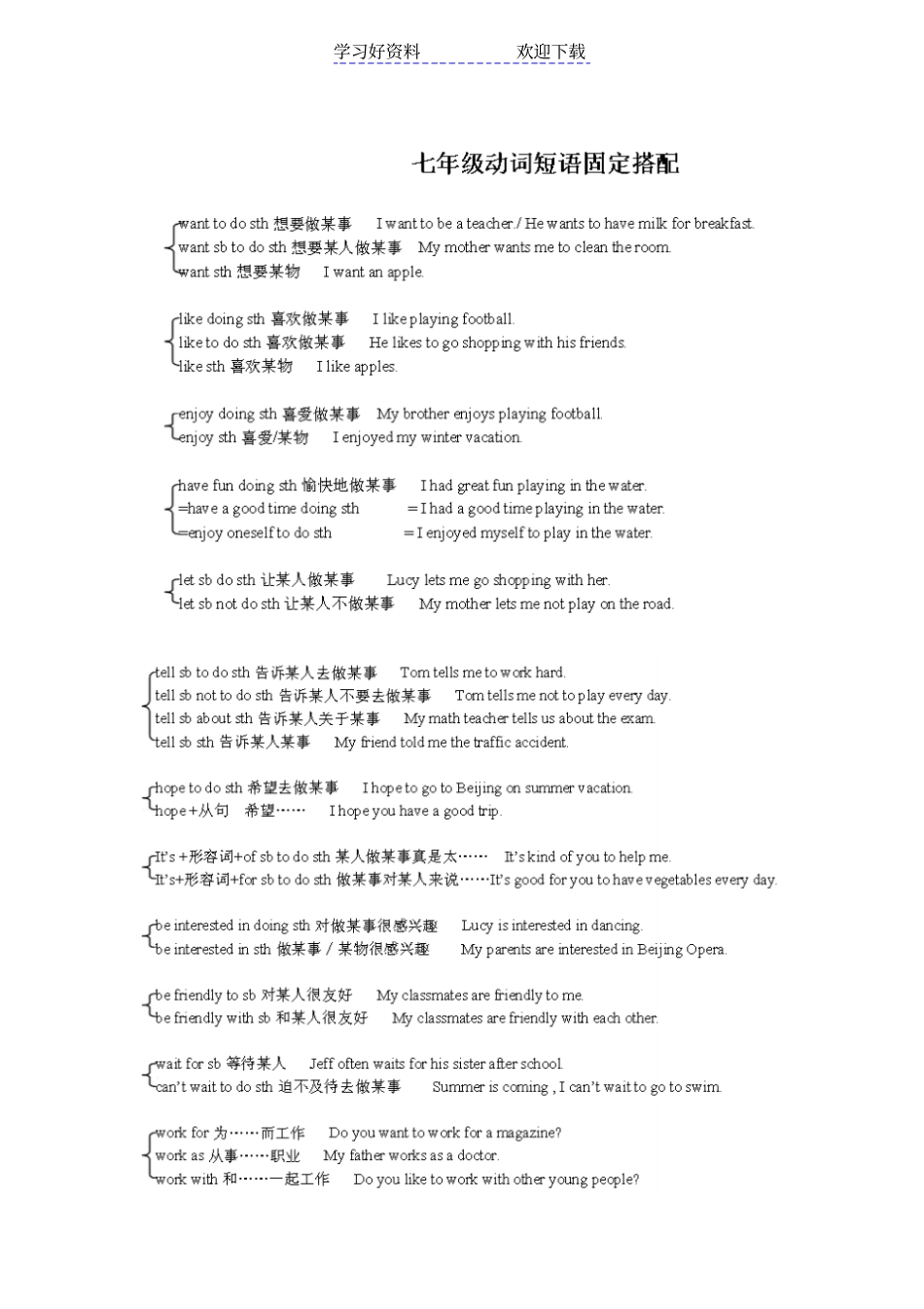 英语动词短语固定搭配七年级_第1页