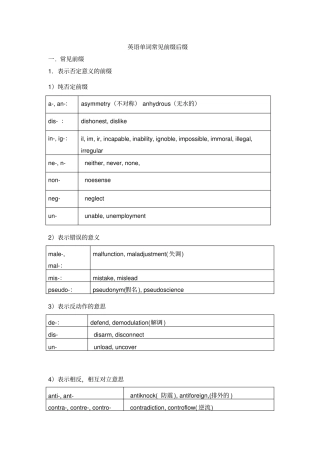 英语单词常见前缀后缀表格形式