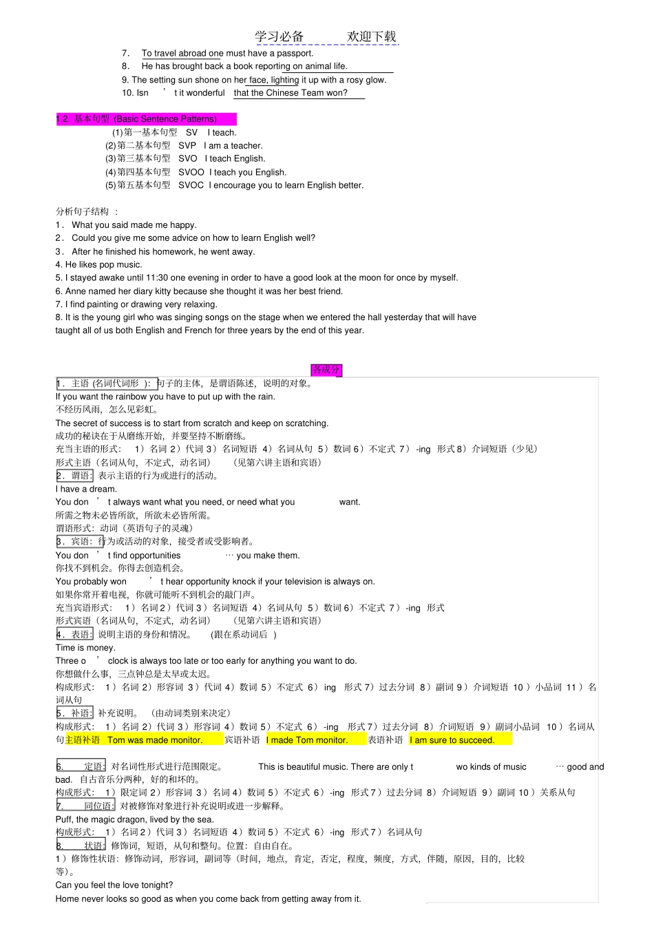 英语句子成分及基本句型_第2页