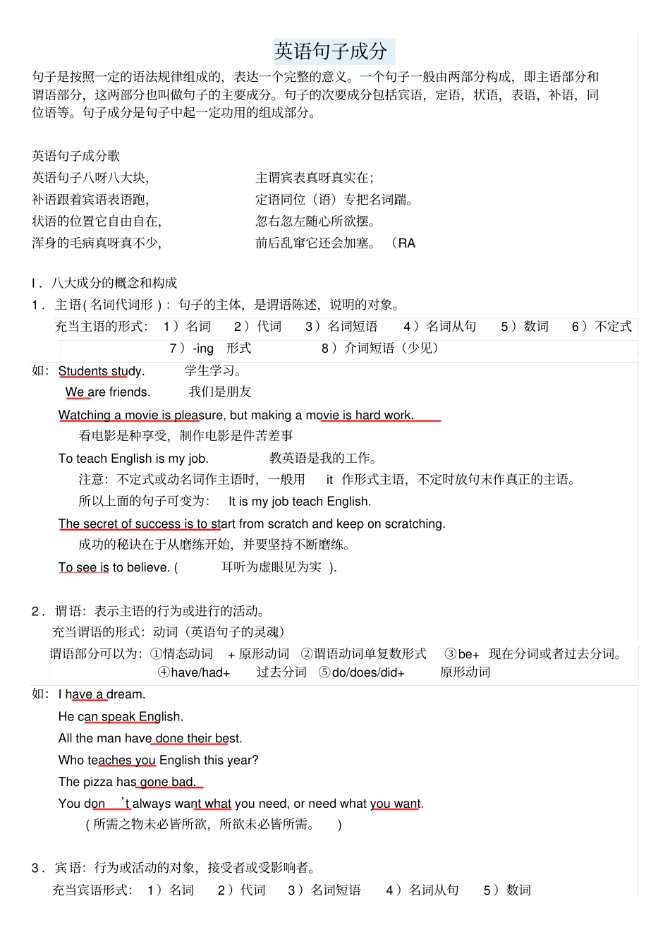 英语句子成分打印版_第1页