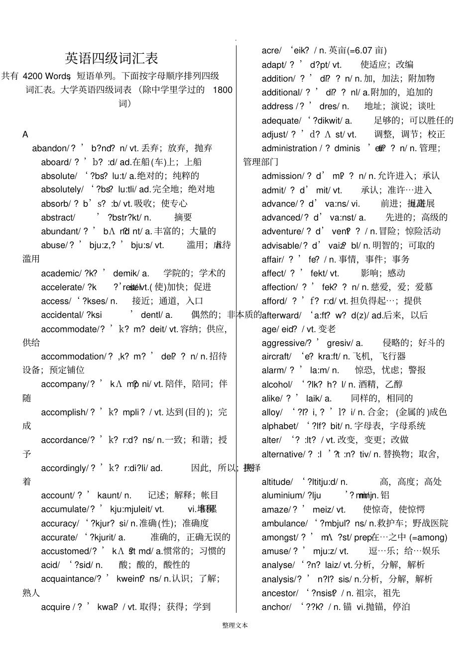 英语四级词汇表带音标_第1页