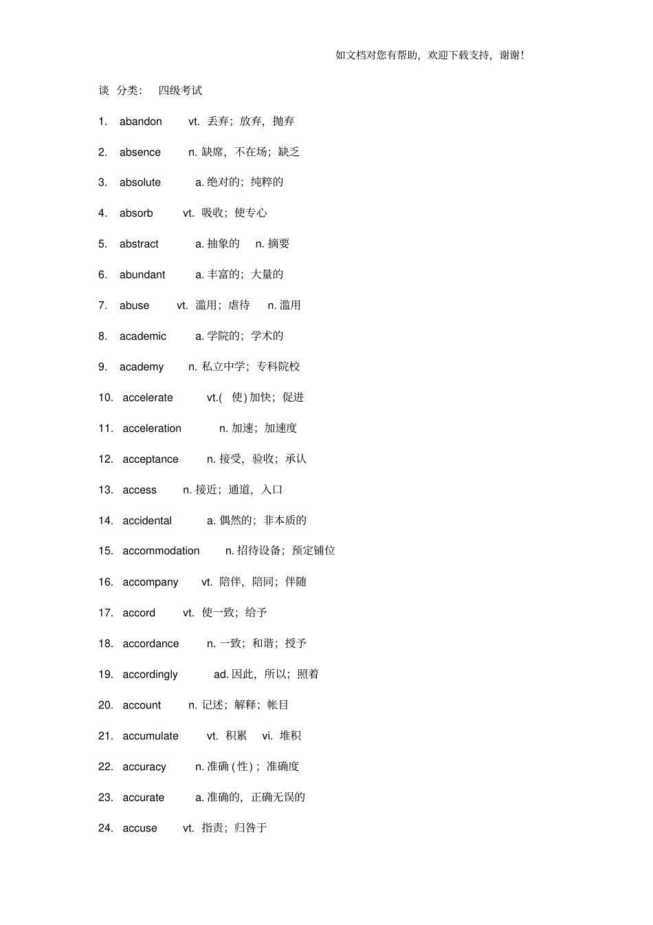 英语四级高频词汇_第1页