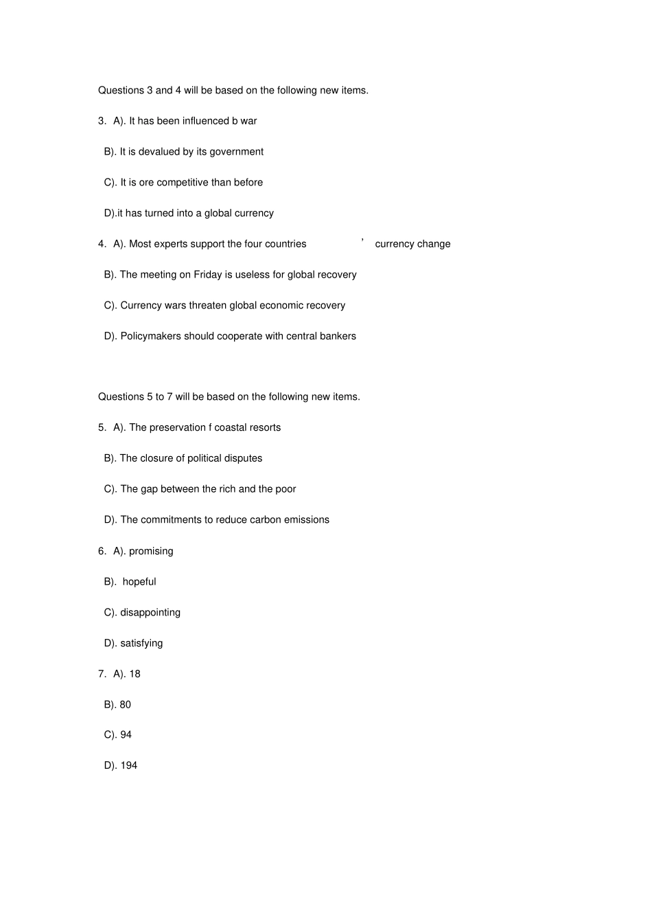 英语四级考试模拟题_第3页