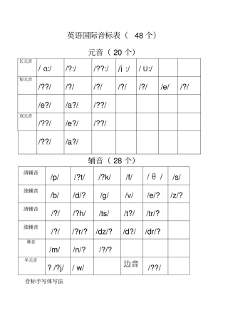 英语国际音标表及手写体写法