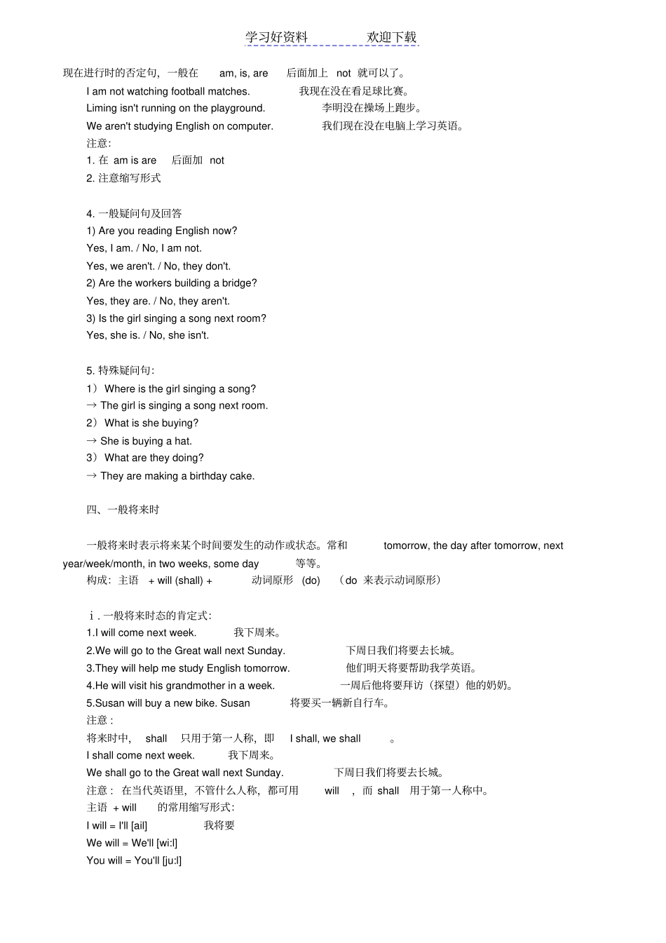 英语现在进行时的否定句_第1页