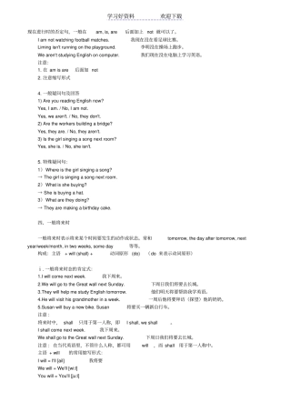 英语现在进行时的否定句