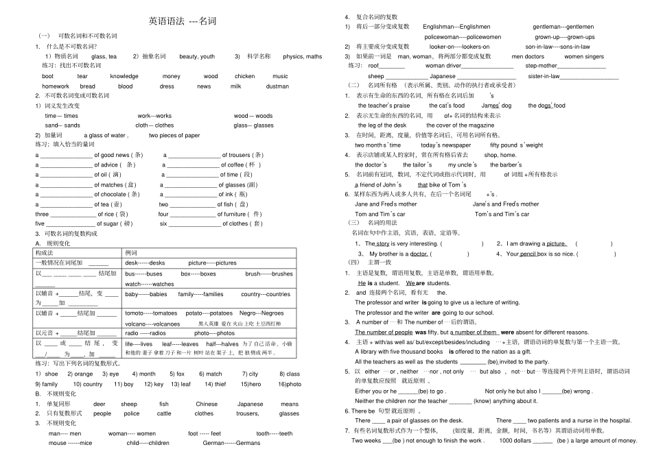 英语语法--名词练习题_第1页