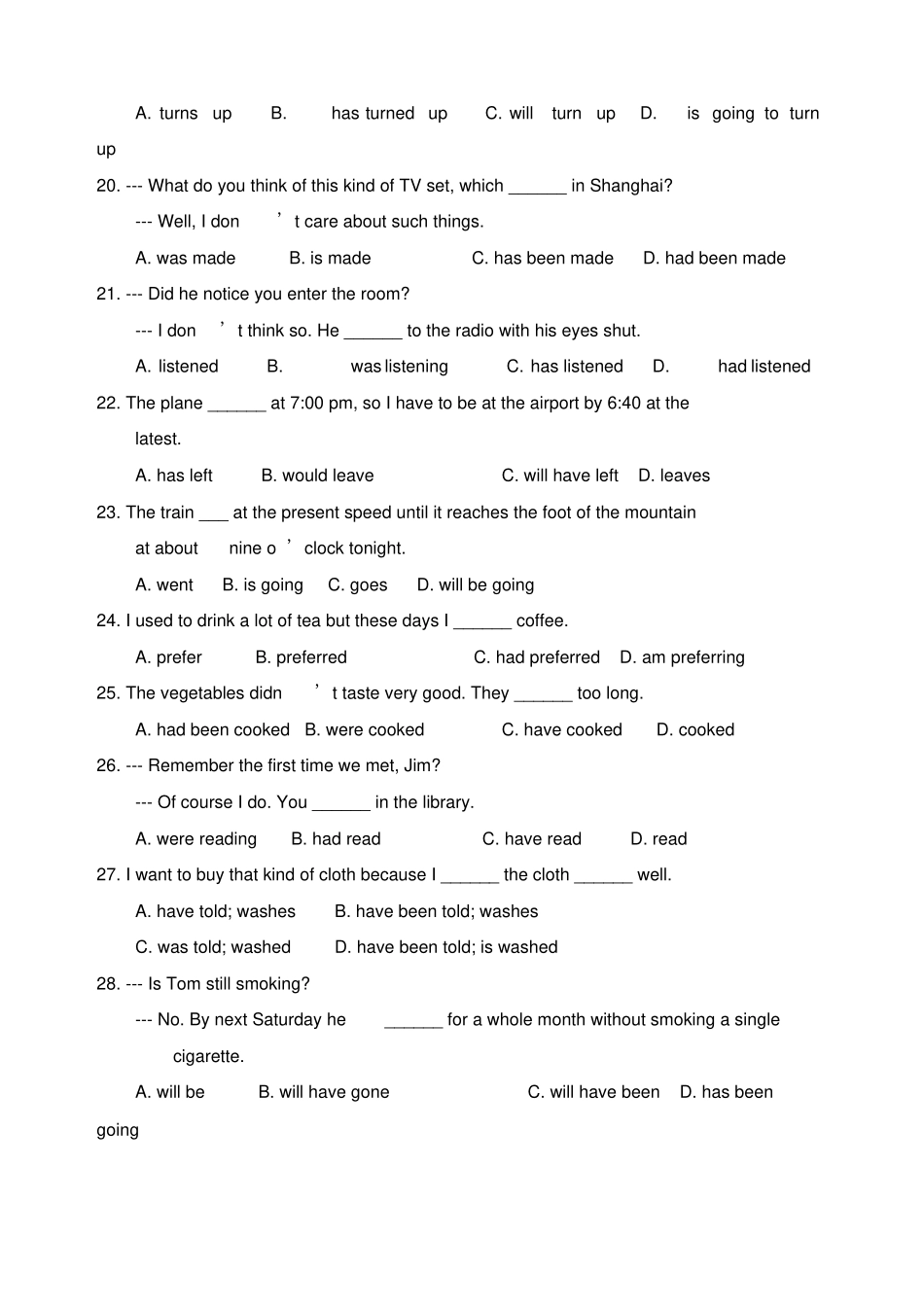 英语高中时态专项练习较难_第3页