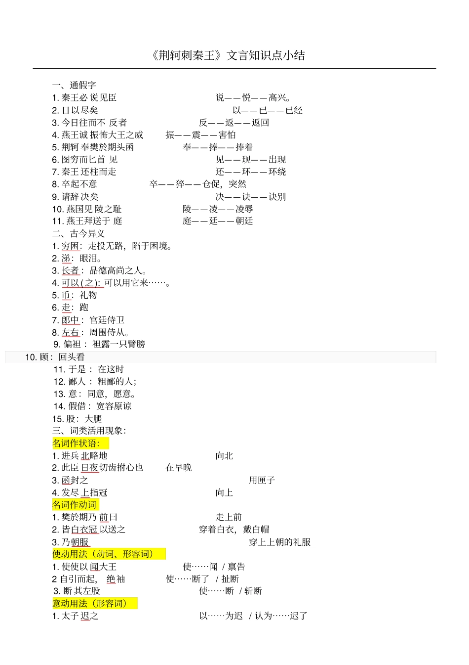 荆轲刺秦王文言文知识点总结归纳_第1页