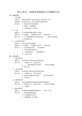 荣大佳文一体机速印机故障及排除方法