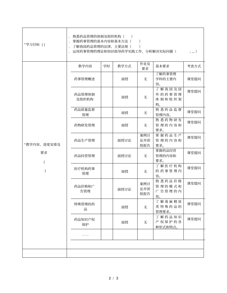 药事管理课程教学大纲_第2页