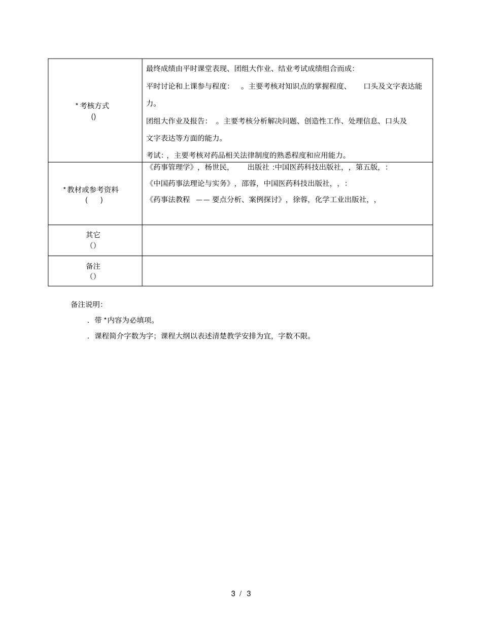 药事管理课程教学大纲_第3页