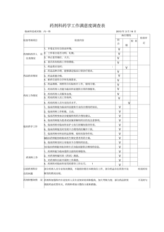 药剂科工作满意度调查表