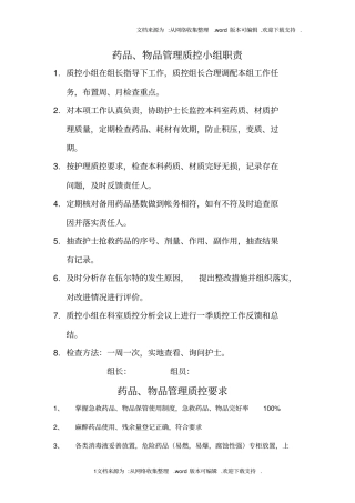 药品、物品管理质控小组职责