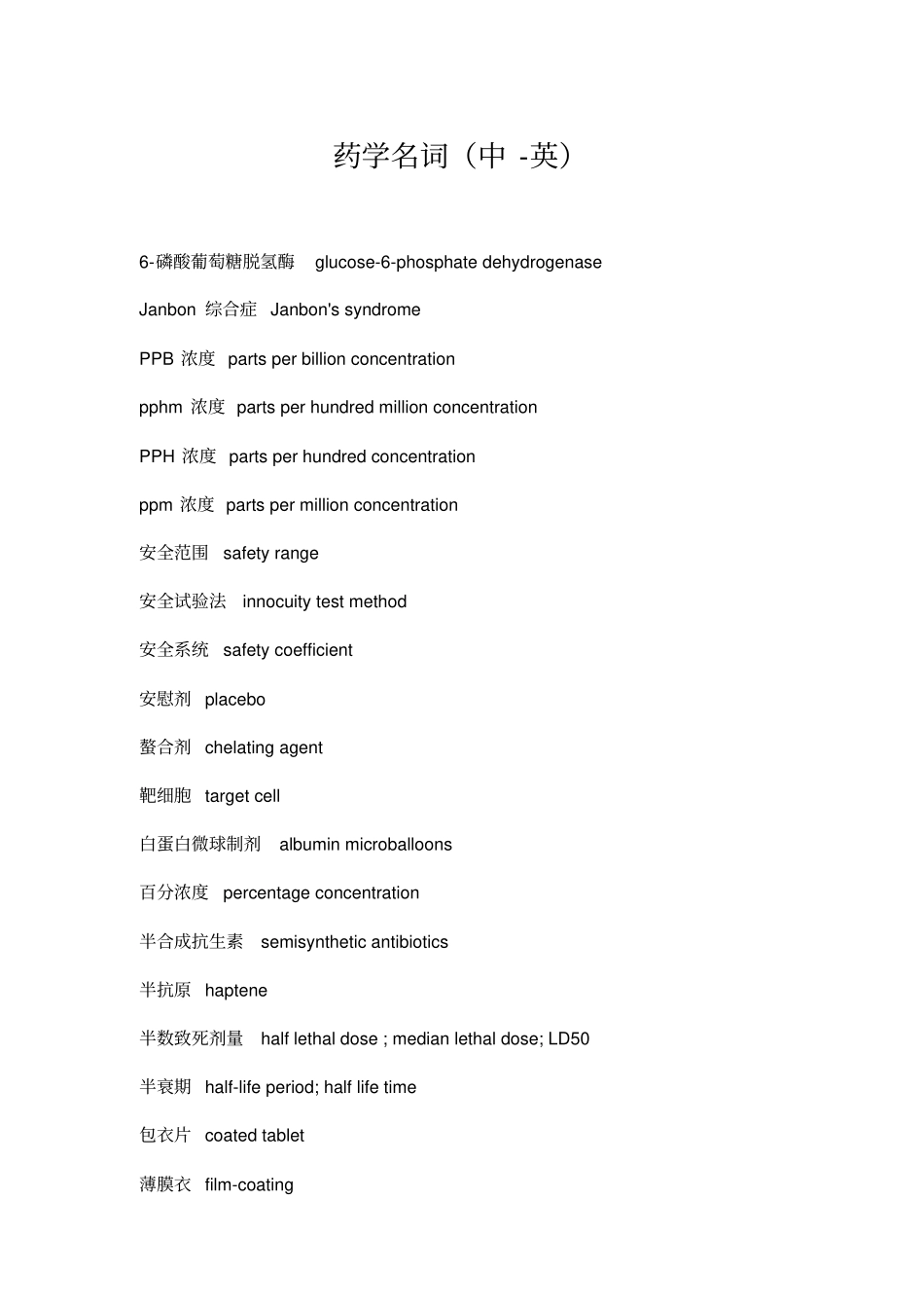 药学英语专业词汇_第1页